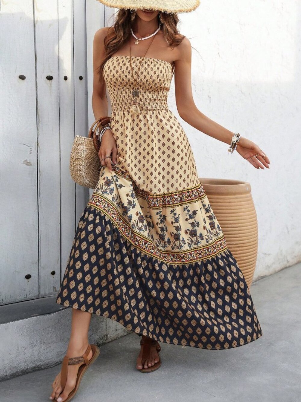 Multicolor Boho Women's Maxi Tube Dress - Picture 3 of 8
